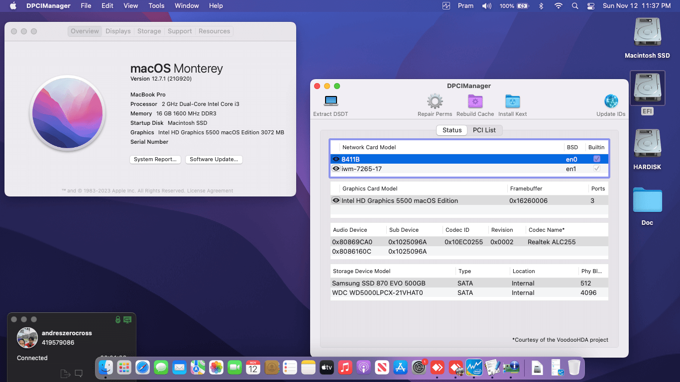 Success Hackintosh macOS Monterey 12.7.1 Build 21G920 in Acer Aspire E5-473-35YW